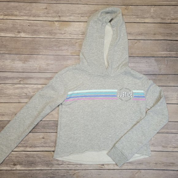 Justice Girls Size 6/7 Gray Cropped Long Sleeve Pullover Hoodie Sweatshirt 851 - Picture 1 of 5